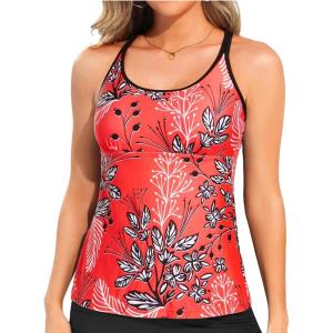 imageYonique Womens Tankini Top Swimsuits Top No Bottom Athletic Tummy Control Bathing Suits Top Swim Tank TopRed Floral