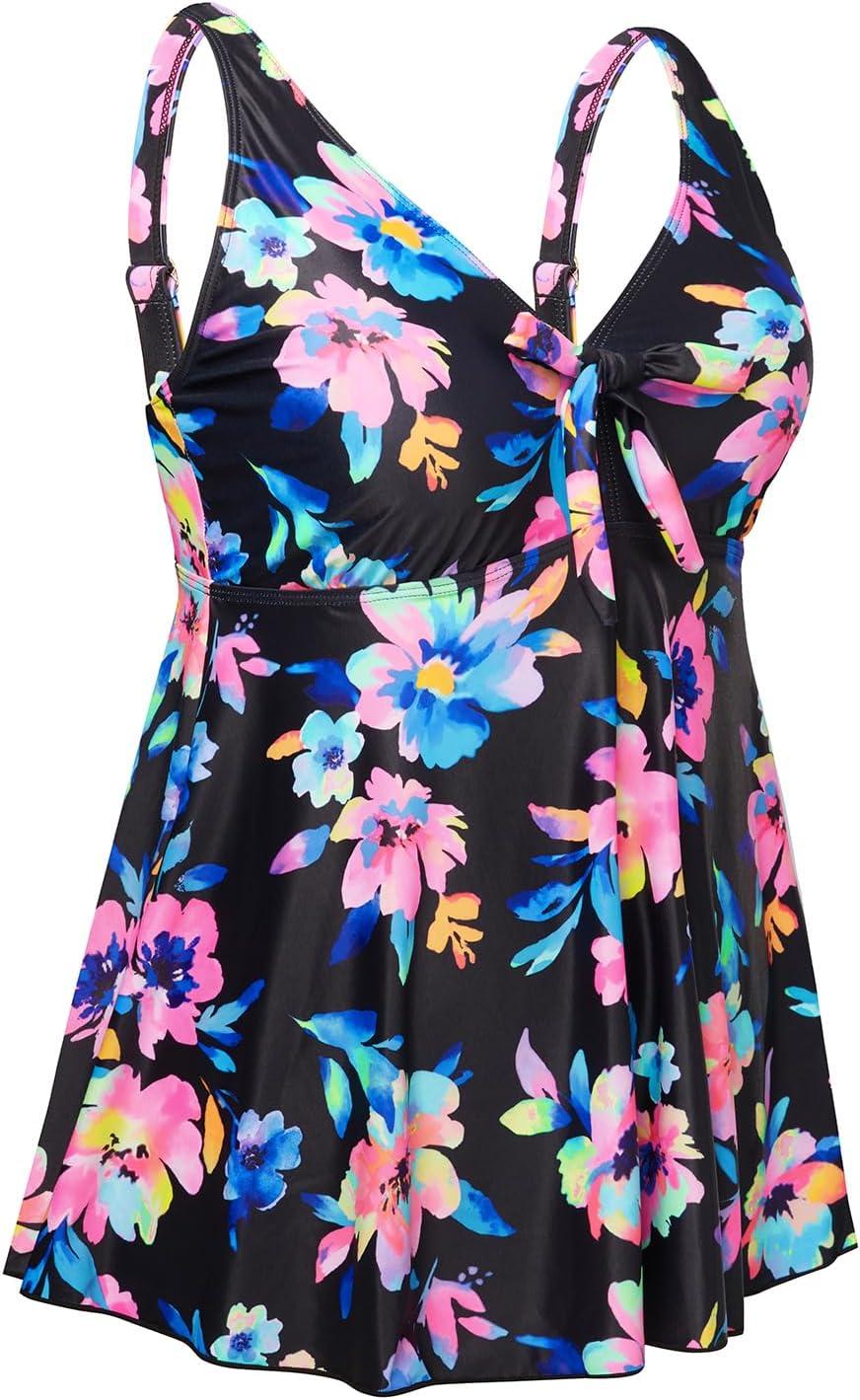 imageYonique Plus Size Tankini Tops for Women Only Flowy Bathing Suits Tops Long Swim Tops Modest Swimsuit TopColorful Floral