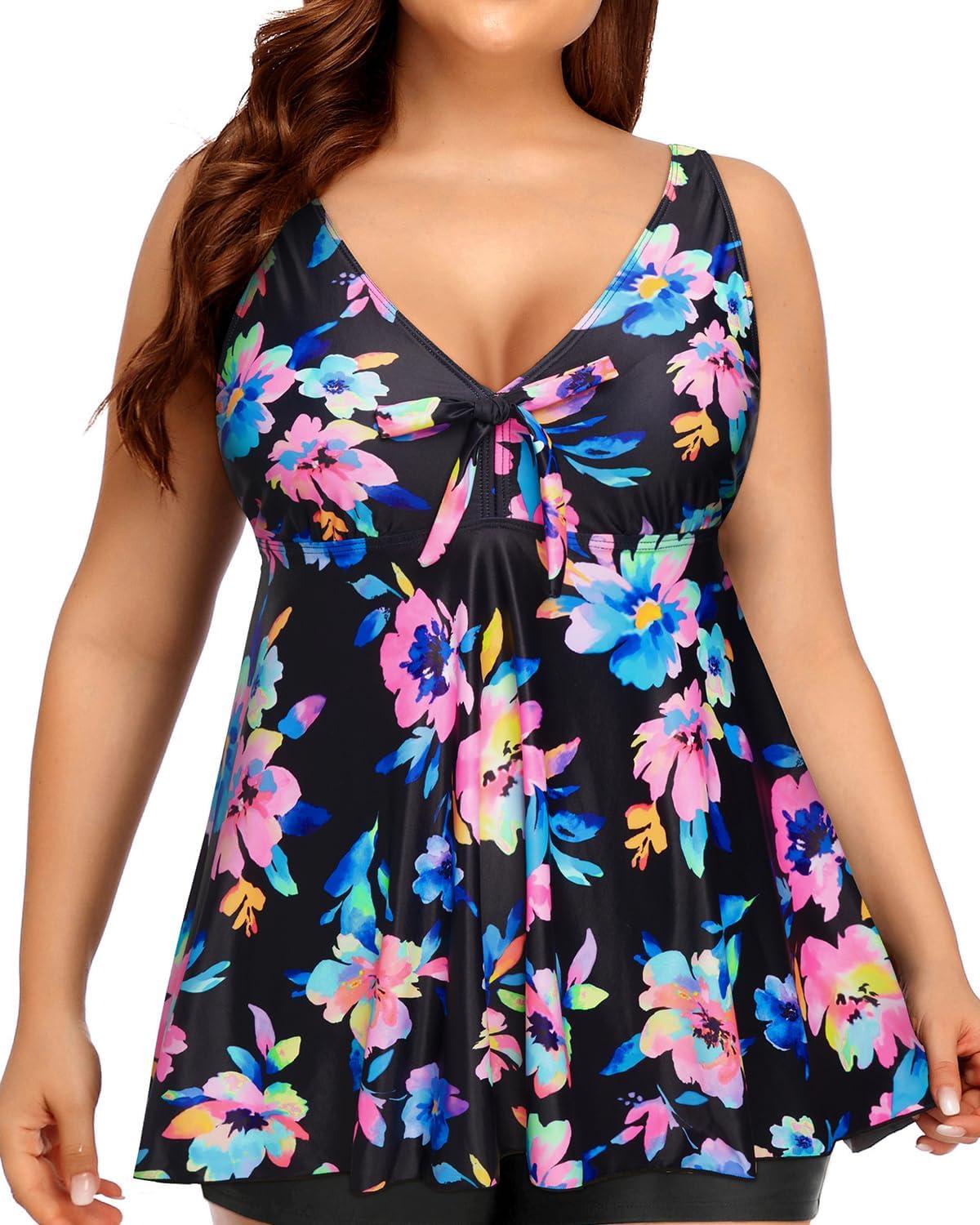 imageYonique Plus Size Tankini Tops for Women Only Flowy Bathing Suits Tops Long Swim Tops Modest Swimsuit TopColorful Floral