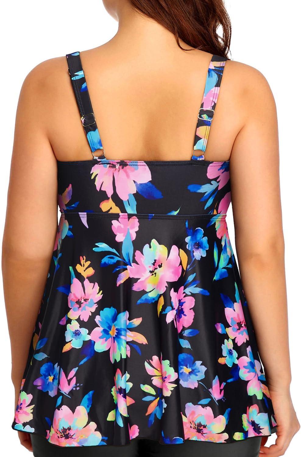 imageYonique Plus Size Tankini Tops for Women Only Flowy Bathing Suits Tops Long Swim Tops Modest Swimsuit TopColorful Floral