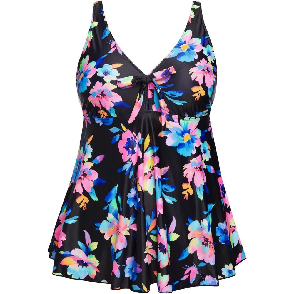 imageYonique Plus Size Tankini Tops for Women Only Flowy Bathing Suits Tops Long Swim Tops Modest Swimsuit TopColorful Floral