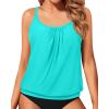imageYonique Blouson Tankini Tops for Women Swimwear Top Only Modest Tankini Tops Loose Fit Swim Tops No BottomAqua Blue