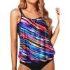 imageYonique Blouson Tankini Tops for Women Swimwear Top Only Modest Tankini Tops Loose Fit Swim Tops No BottomColor Striped