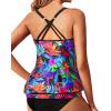 imageYonique Blouson Tankini Tops for Women Swimwear Top Only Modest Tankini Tops Loose Fit Swim Tops No BottomColorful Leaves