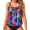 imageYonique Blouson Tankini Tops for Women Swimwear Top Only Modest Tankini Tops Loose Fit Swim Tops No BottomColorful Leaves