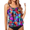 imageYonique Blouson Tankini Tops for Women Swimwear Top Only Modest Tankini Tops Loose Fit Swim Tops No BottomColorful Leaves