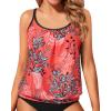 imageYonique Blouson Tankini Tops for Women Swimwear Top Only Modest Tankini Tops Loose Fit Swim Tops No BottomRed and Leaves