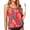 imageYonique Blouson Tankini Tops for Women Swimwear Top Only Modest Tankini Tops Loose Fit Swim Tops No BottomRed and Leaves