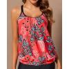 imageYonique Blouson Tankini Tops for Women Swimwear Top Only Modest Tankini Tops Loose Fit Swim Tops No BottomRed and Leaves