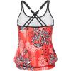 imageYonique Blouson Tankini Tops for Women Swimwear Top Only Modest Tankini Tops Loose Fit Swim Tops No BottomRed and Leaves