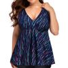 imageYonique Plus Size Tankini Tops for Women No Bottom Flowy Bathing Suit Top V Neck Swim TopBlue Meteor