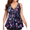 imageYonique Plus Size Tankini Tops for Women No Bottom Flowy Bathing Suit Top V Neck Swim TopPurple Leaves