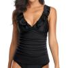 imageYonique Womens Tankini Top Only Tummy Control Bathing Suit Top Ruffle Swimsuit Top V Neck Swim Tank Top No BottomBlack