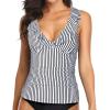 imageYonique Womens Tankini Top Only Tummy Control Bathing Suit Top Ruffle Swimsuit Top V Neck Swim Tank Top No BottomBlack and White Stripes