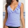 imageYonique Womens Tankini Top Only Tummy Control Bathing Suit Top Ruffle Swimsuit Top V Neck Swim Tank Top No BottomBlue Stripe