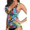 imageYonique Womens Tankini Top Only Tummy Control Bathing Suit Top Ruffle Swimsuit Top V Neck Swim Tank Top No BottomColourful Flowers