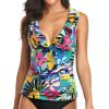 imageYonique Womens Tankini Top Only Tummy Control Bathing Suit Top Ruffle Swimsuit Top V Neck Swim Tank Top No BottomColourful Flowers
