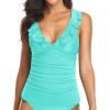 imageYonique Womens Tankini Top Only Tummy Control Bathing Suit Top Ruffle Swimsuit Top V Neck Swim Tank Top No BottomLake Blue