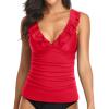 imageYonique Womens Tankini Top Only Tummy Control Bathing Suit Top Ruffle Swimsuit Top V Neck Swim Tank Top No BottomRed