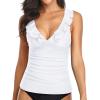 imageYonique Womens Tankini Top Only Tummy Control Bathing Suit Top Ruffle Swimsuit Top V Neck Swim Tank Top No BottomWhite