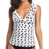 imageYonique Womens Tankini Top Only Tummy Control Bathing Suit Top Ruffle Swimsuit Top V Neck Swim Tank Top No BottomWhite Dot