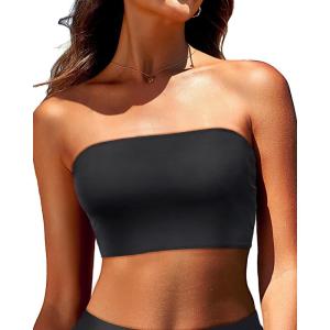 imageBandeau Bikini Tops for Women  Strapless Swim Top Bathing Suit Tube Swimsuit TopsBlack