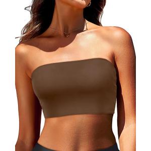 imageBandeau Bikini Tops for Women  Strapless Swim Top Bathing Suit Tube Swimsuit TopsBrown