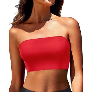 imageBandeau Bikini Tops for Women  Strapless Swim Top Bathing Suit Tube Swimsuit TopsRed