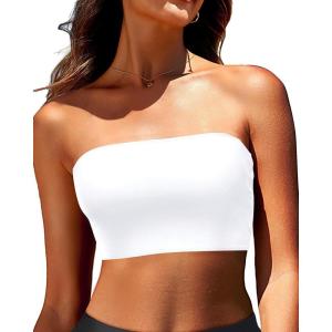 imageBandeau Bikini Tops for Women  Strapless Swim Top Bathing Suit Tube Swimsuit TopsWhite