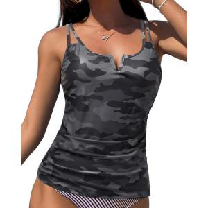 imageWomen Tankini Bathing Suit Top  Ruched Tummy Control Swimsuit Top Modest Swim Tank Top Only No Bottom 2025Camo