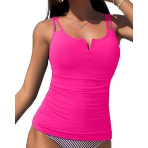 imageWomen Tankini Bathing Suit Top  Ruched Tummy Control Swimsuit Top Modest Swim Tank Top Only No Bottom 2025Hot Pink