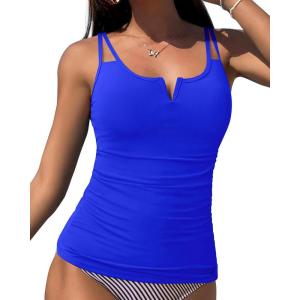 imageWomen Tankini Bathing Suit Top  Ruched Tummy Control Swimsuit Top Modest Swim Tank Top Only No Bottom 2025Royal Blue