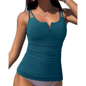 imageWomen Tankini Bathing Suit Top  Ruched Tummy Control Swimsuit Top Modest Swim Tank Top Only No Bottom 2025Teal