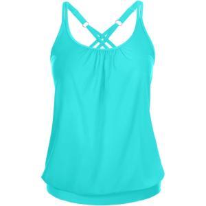 imageYonique Blouson Tankini Tops for Women Swimwear Top Only Modest Tankini Tops Loose Fit Swim Tops No BottomAqua Blue