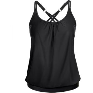 imageYonique Blouson Tankini Tops for Women Swimwear Top Only Modest Tankini Tops Loose Fit Swim Tops No BottomBlack 01