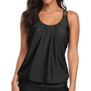 imageYonique Blouson Tankini Tops for Women Swimwear Top Only Modest Tankini Tops Loose Fit Swim Tops No BottomBlackdouble Up