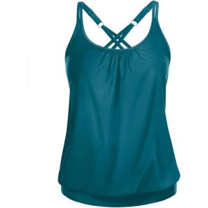 imageYonique Blouson Tankini Tops for Women Swimwear Top Only Modest Tankini Tops Loose Fit Swim Tops No BottomTeal