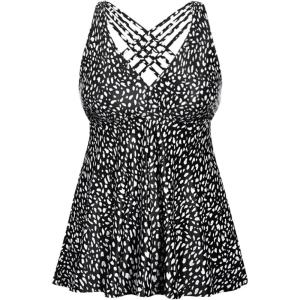imageYonique Plus Size Tankini Tops for Women No Bottom Flowy Bathing Suit Top V Neck Swim TopBlack  White Dot