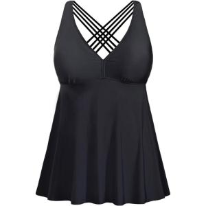 imageYonique Plus Size Tankini Tops for Women No Bottom Flowy Bathing Suit Top V Neck Swim TopBlack