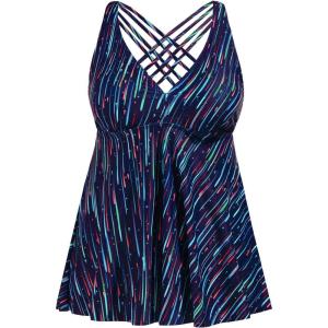 imageYonique Plus Size Tankini Tops for Women No Bottom Flowy Bathing Suit Top V Neck Swim TopBlue Meteor