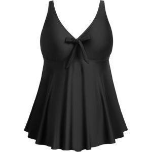 imageYonique Plus Size Tankini Tops for Women Only Flowy Bathing Suits Tops Long Swim Tops Modest Swimsuit TopBlack
