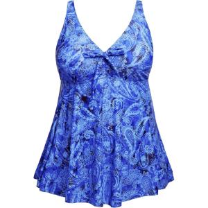 imageYonique Plus Size Tankini Tops for Women Only Flowy Bathing Suits Tops Long Swim Tops Modest Swimsuit TopBlue Paisley