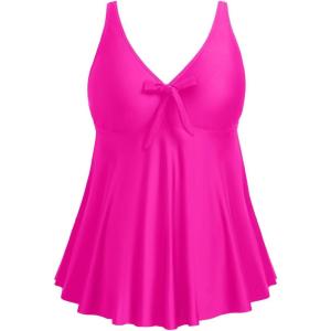 imageYonique Plus Size Tankini Tops for Women Only Flowy Bathing Suits Tops Long Swim Tops Modest Swimsuit TopHot Pink