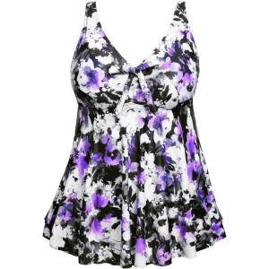 imageYonique Plus Size Tankini Tops for Women Only Flowy Bathing Suits Tops Long Swim Tops Modest Swimsuit TopPurple Floral