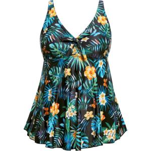 imageYonique Plus Size Tankini Tops for Women Only Flowy Bathing Suits Tops Long Swim Tops Modest Swimsuit TopTropical Leaf