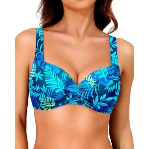 imageYonique Women Underwire Bikini Top  Push Up Bathing Suit Top Padded Bra Swimsuit TopBlue Leaves