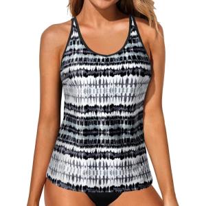 imageYonique Womens Tankini Top Only Athletic Swim Top Modest Tankini Swimsuit No BottomBlack and White