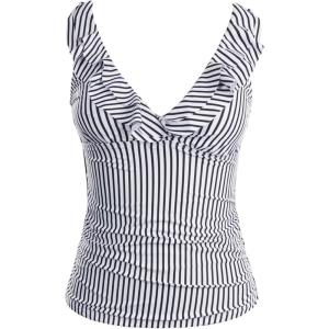 imageYonique Womens Tankini Top Only Tummy Control Bathing Suit Top Ruffle Swimsuit Top V Neck Swim Tank Top No BottomBlack and White Stripes