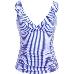 imageYonique Womens Tankini Top Only Tummy Control Bathing Suit Top Ruffle Swimsuit Top V Neck Swim Tank Top No BottomBlue Stripe