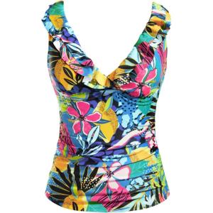 imageYonique Womens Tankini Top Only Tummy Control Bathing Suit Top Ruffle Swimsuit Top V Neck Swim Tank Top No BottomColourful Flowers